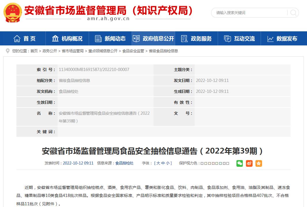 安徽省市场监管局抽检速冻食品48批次均合格