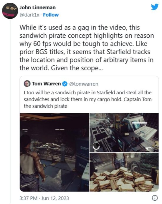 《星空》只有30FPS？“大量三明治”可能是原因